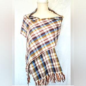 Vintage Everyday Madras Long Scarf - Looped Fringe - BoHo